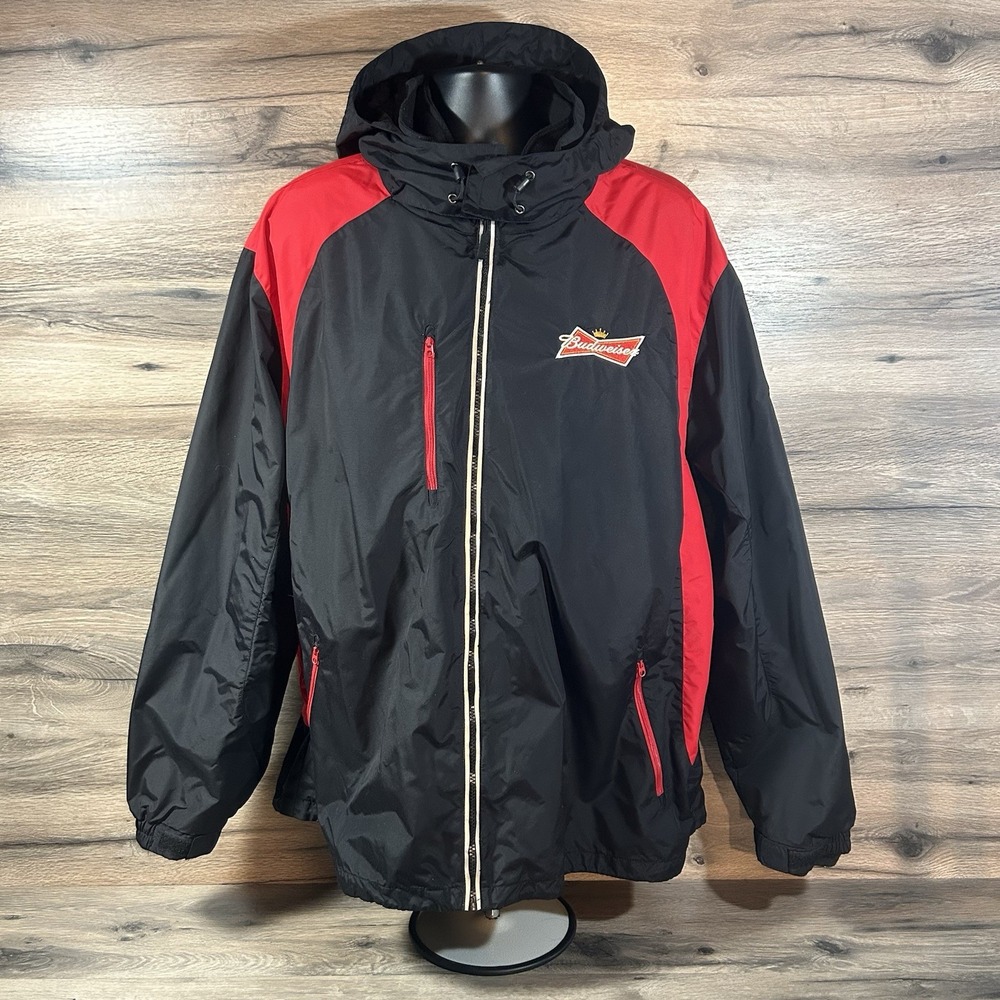 Vintage Budweiser Bud Light Jacket‎ Adult 2XL Black 90s Beer Puffer